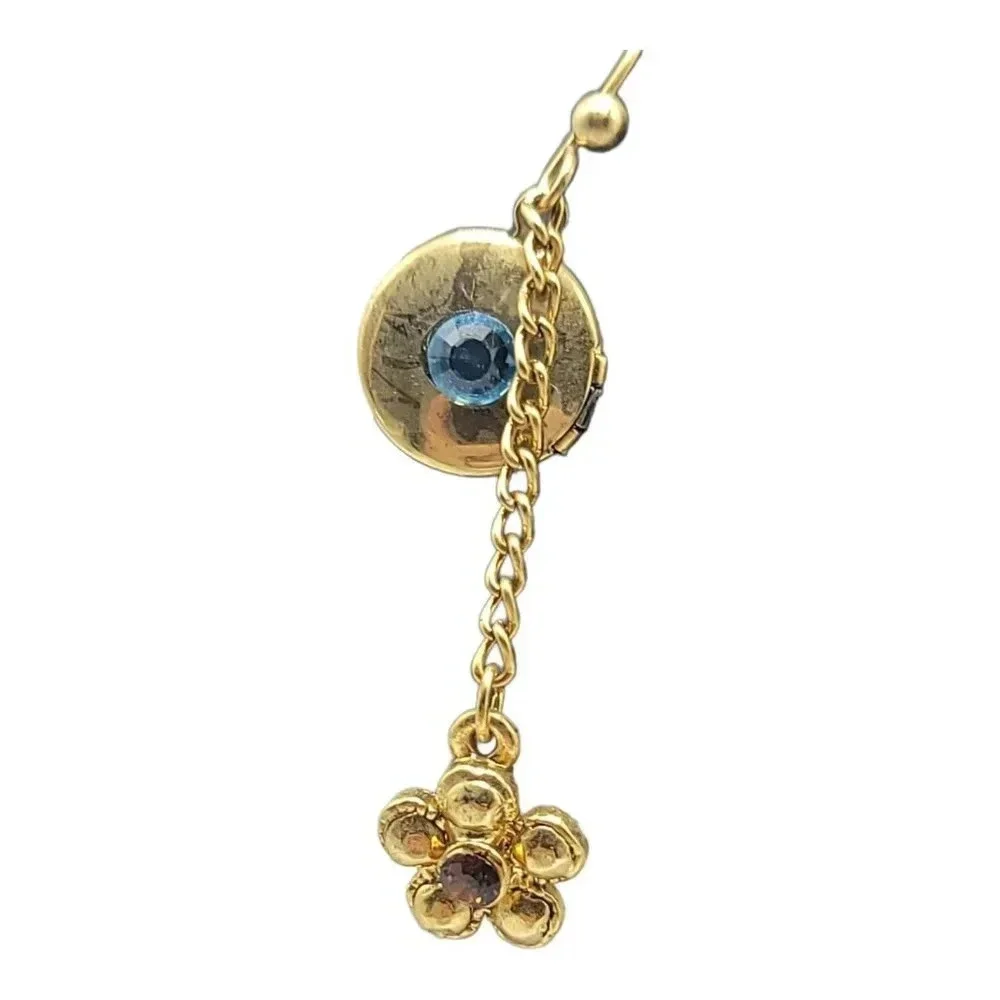 Darlene Group Double Drop Locket Dangle Earrings Blue Amber Flower Rhinestone